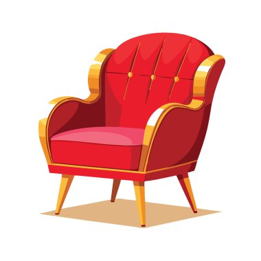 Altın aksanlı, lüks bir kırmızı koltuk. Beyaz arka planda izole edilmiş her yaşam alanına zerafet katmak için mükemmel.