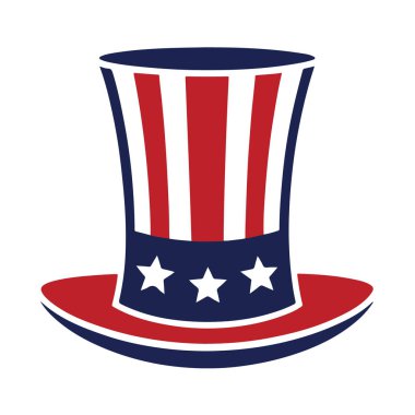 Sam Amca 'nın şapkası kırmızı çizgili ve beyaz arka planda izole edilmiş beyaz yıldızlar bağımsızlık günü kutlamaları için.