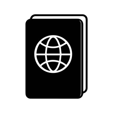 Pasaport simgesi beyaz arka plan seyahat belgesinde izole edildi. Turizm gezisi için dünya imzası kağıtları ile birlikte.