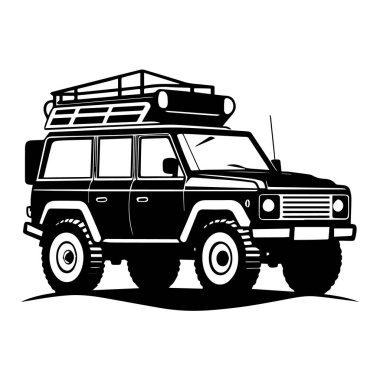 Beyaz arkaplanda çatı rafı olan bir off-road aracının görüntüsü