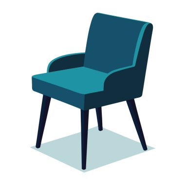 Oturma odası ve ofis mobilyaları için beyaz arka planda izole edilmiş modern mavi bir koltuk tasviri