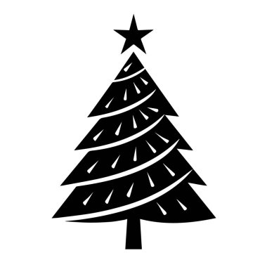 Noel ağacı silueti tatil sezonu ve yeni yıl kutlamaları için beyaz arka planda izole edilmiş