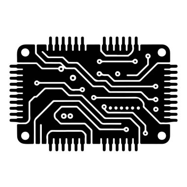 Beyaz arka planda izole edilmiş beyaz çizgileri olan bir devre kartının siyah-beyaz çizimi devre kartı karmaşıktır