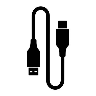 Beyaz arkaplanda izole edilmiş siyah bir USB kablo tasviri, teknoloji ve bağlantı temaları için mükemmel