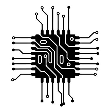 Beyaz arka planda izole edilmiş bir bilgisayar çipi tasviri, elektronik teknolojiyi ve yeniliği temsil ediyor