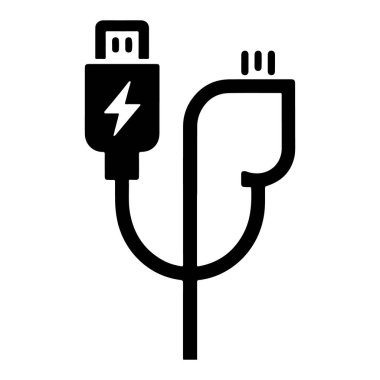 Elektronik aygıtlar için beyaz arkaplanda izole edilmiş usb konnektörlü şarj kablosu çizimi