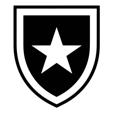 Çeşitli uygulamalar için beyaz zemin üzerinde izole edilmiş belirgin bir yıldıza sahip kalın siyah beyaz kalkan amblemi