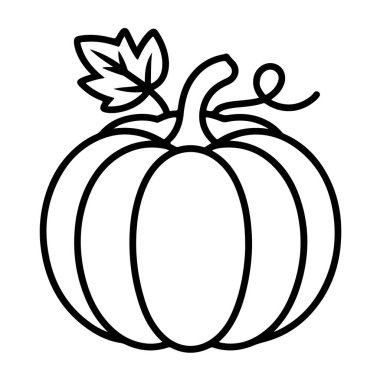 Beyaz arkaplanda yaprağı ve sapı olan bir balkabağının basit çizgisi çizimi