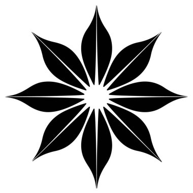 Yaratıcı projeler ve dekorasyonlar için beyaz arka planda sekiz yapraklı zarif siyah çiçek tasarımı.