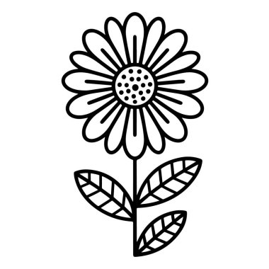 Beyaz zemin üzerinde yaprakları ve yaprakları olan basit bir çiçek bahar, yaz veya doğa temaları için mükemmeldir.