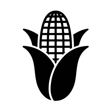 Beyaz arka planda izole edilmiş, hasat ve tarımı temsil eden mısır kabuklu siyah bir siluet.