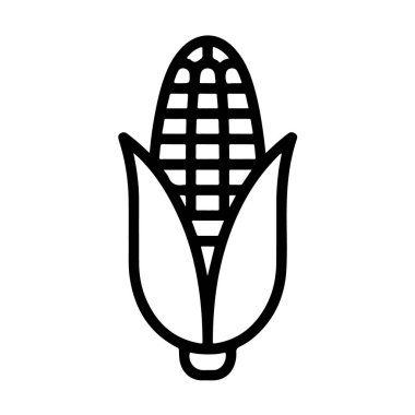 Kabuklu bir mısır kabuğunun ana hatları, beyaz arka planda izole edilmiş, hasat ve tarımı temsil ediyor.