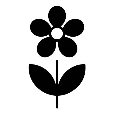 Beyaz arkaplanda beş yaprak izole edilmiş basit siyah beyaz çiçek çizimi