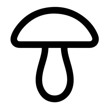 Tasarımlarda ve diğer yaratıcı projelerde kullanılmak üzere beyaz zemin üzerinde izole edilmiş basit bir siyah beyaz mantar simgesi