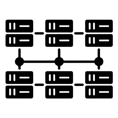 Ağ sunucu simgesi beyaz arkaplanda izole edilmiş, basit bir tasarım içinde veri depolama ve bağlantıyı temsil ediyor
