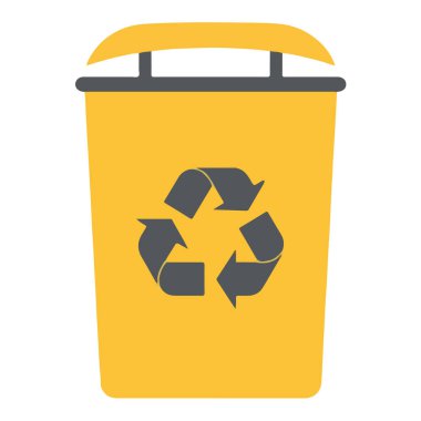 Beyaz arkaplanda izole edilmiş geri dönüşüm sembolü olan sarı geri dönüşüm kutusu kullanıma hazırdır