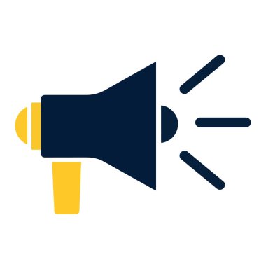 Duyurular için ses dalgaları olan mavi ve sarı bir megafon.