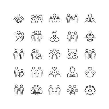 Beyaz arka plan teknolojisi arka planında izole edilmiş, iş, finans ve ofis işlerinin çeşitli yönlerini gösteren düz tasarım simgeleri.