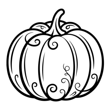 Karmaşık girdapları olan hoş bir balkabağı çizimi, beyaz arka planda izole edilmiş sonbahar temalı tasarımlar için mükemmel.