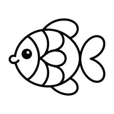 Büyük gözlü şirin balıklar, beyaz arka planda, siyah çizgili ve basit tasarımla huzur içinde yüzüyorlar.