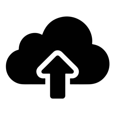 Yukarı doğru bakan bir ok olan bulut yükleme simgesi, beyaz arkaplanda izole edilmiş veri transferi, depolama ve bulut hesaplamasını sembolize eder