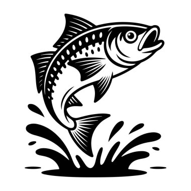 Sudan atlayan bir balığın siyah beyaz çizimi