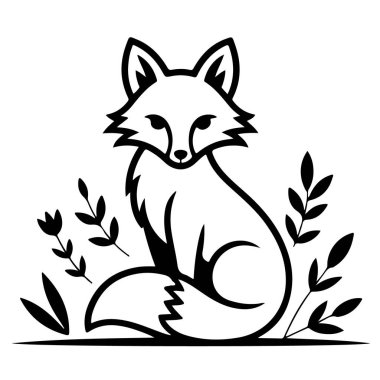 Beyaz arka planda izole edilmiş büyüleyici tilki illüstrasyonu çiçek aksanlı ve temiz çizgileri olan minimalist bir tasarım içeriyor.