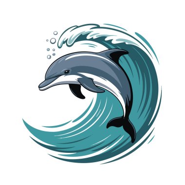 Beyaz arka planda izole edilmiş, yaz veya deniz teması için mükemmel bir yunus tasviri.