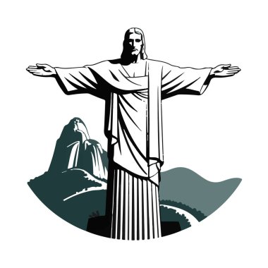 Rio de Janeiro 'daki kurtarıcı İsa' nın tasviri beyaz arka planda izole edilmiş, Brezilya 'nın ünlü simgesi.