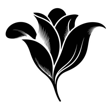 Zarif siyah-beyaz çiçek çizimi, minimalist tasarımlar ve botanik temalar için mükemmel.