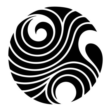 Modern dekorasyon için kıvrımlı çizgileri olan soyut siyah ve beyaz dairesel tasarım