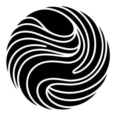 Modern dekorasyon için kıvrımlı çizgileri olan soyut siyah ve beyaz dairesel tasarım