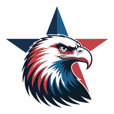 Bir yıldızın önünde kırmızı, beyaz ve mavi giymiş vatansever bir kartal kafası.