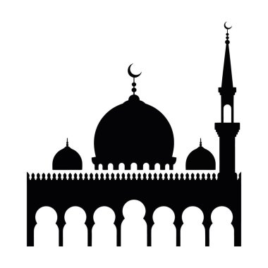 Ramazan Kareem Mübarek için büyük kubbeli ve minareli bir caminin silueti