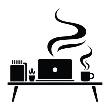 Dizüstü bilgisayar, kahve ve bitki masasında ev ortamında rahat bir iş oluşturur.