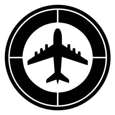 Beyaz arka planda izole edilmiş uçak ikonu, hava yolculuğunu, ulaşımı ve havacılığı temsil ediyor.