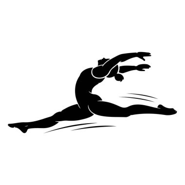 Bir kadın jimnastikçinin silueti beyaz arka planda izole edilmiş, güç ve esneklik sergiliyor.