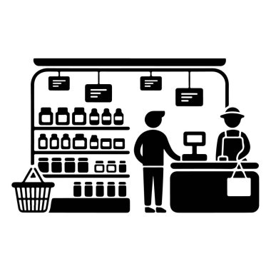 Bakkal kasasında beyaz arka planda izole edilmiş bir müşteri.