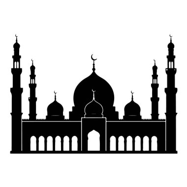 Beyaz arka plan İslami mimari sanatına izole edilmiş bir caminin siyah-beyaz çizimi