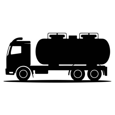 Bir tanker kamyonunun silueti, sıvıları taşımak için tasarlanmış ağır bir araç, beyaz arka planda izole edilmiş.