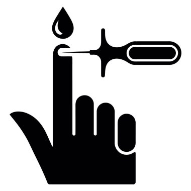 Parmak iğnesi kan testi ikonu, analiz için bir damla kan almak için parmağını delen bir mızrak gösteriyor.