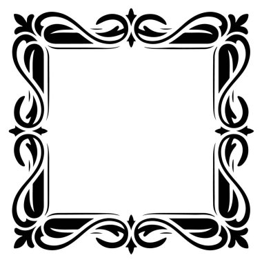 Çiçeksel elementlerle süslenmiş zarif siyah kare çerçeve.
