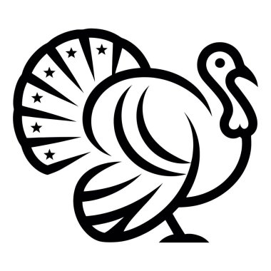 Kuyruğunda yıldızlar olan bir hindinin resmi şükran günü kutlaması için beyaz arka planda izole edilmiş.