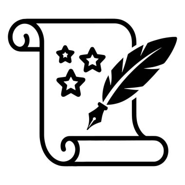 Bir mektup yazmak, dilek tutmak ya da hikaye yazmak için beyaz arkaplanda yıldızlarla ve tüyle izole edilmiş kaydır