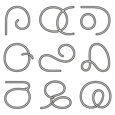 Beyaz arkaplanda izole edilmiş soyut çizgi sanat tasarımları koleksiyonu, görsel olarak çekici ve çok yönlü bir set oluşturur