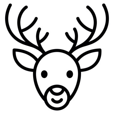 Beyaz arka planda boynuzları olan sevimli bir geyik kafası, minimalist tarzda büyüleyici bir orman hayvanı çizimi.