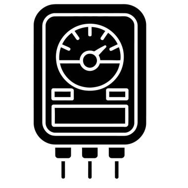 Beyaz arkaplanda izole edilmiş voltmetre simgesi, basit ve zarif bir tasarımda elektriksel ölçüm ve hassasiyeti gösteriyor