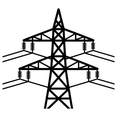 Beyaz zemin üzerinde izole edilmiş bir güç iletim kulesi tasviri, elektriği verimli ve güvenilir bir şekilde iletiyor