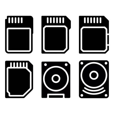 Sd kartı, mikro sd kartı ve sabit disk simgesi setini içeren bellek depolama aygıtları beyaz arkaplanda izole edildi