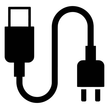 Elektronik aygıtları ve veri transferini yüklemek için siyah ve beyaz usb yazı tipi kablosu beyaz arkaplanda izole edildi